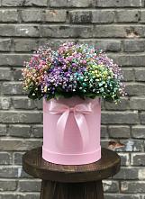 Цветочная композиция из Гипсофила и Розы в шляпной коробке в Ивантеевке