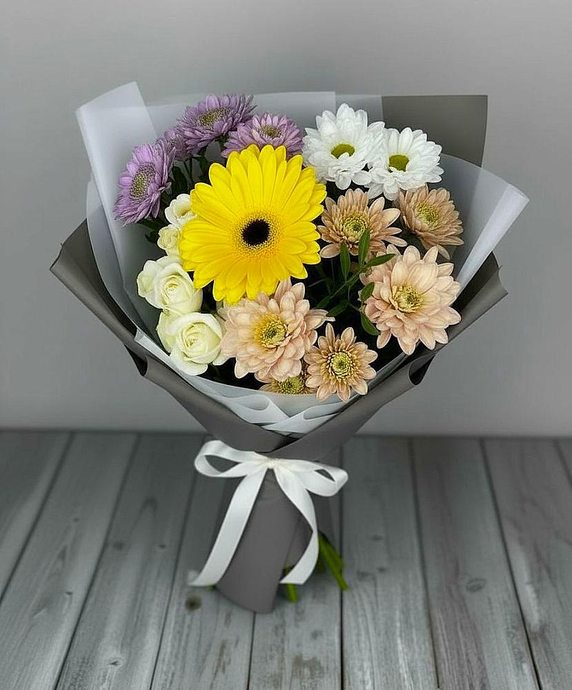 Букет цветов из: Розы, Герберы и Хризантемы в Ивантеевке