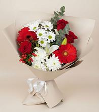 Букет цветов из:  Розы, Хризантемы, Герберы и Лилии в Ивантеевке