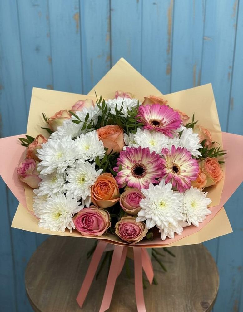 Букет цветов из: Розы, Герберы и Хризантемы в Ивантеевке