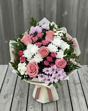 Букет цветов из:  Альстромерии, Гвоздики, Розы и Хризантемы в Ивантеевке
