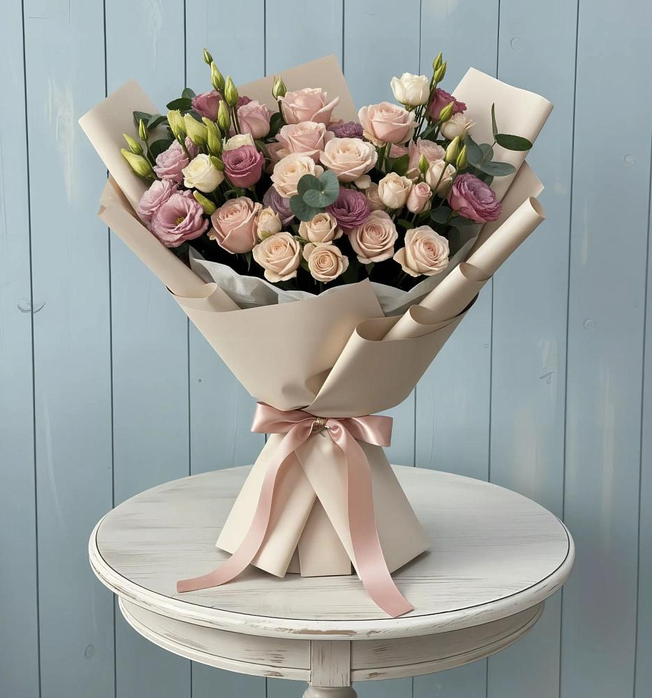 Букет цветов из: Розы и Лизиантусы в Ивантеевке