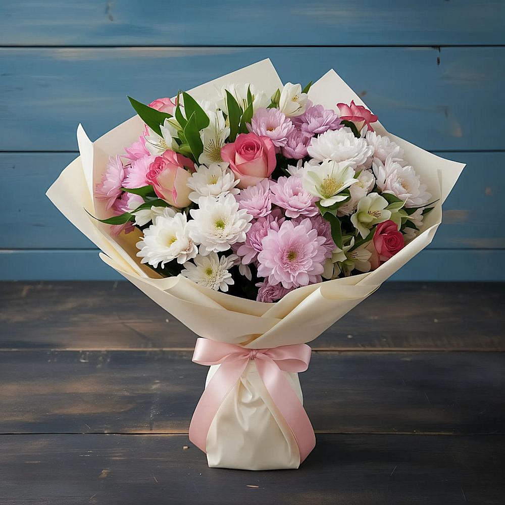 Букет цветов из: Хризантемы, Альстромерии и Розы в Ивантеевке